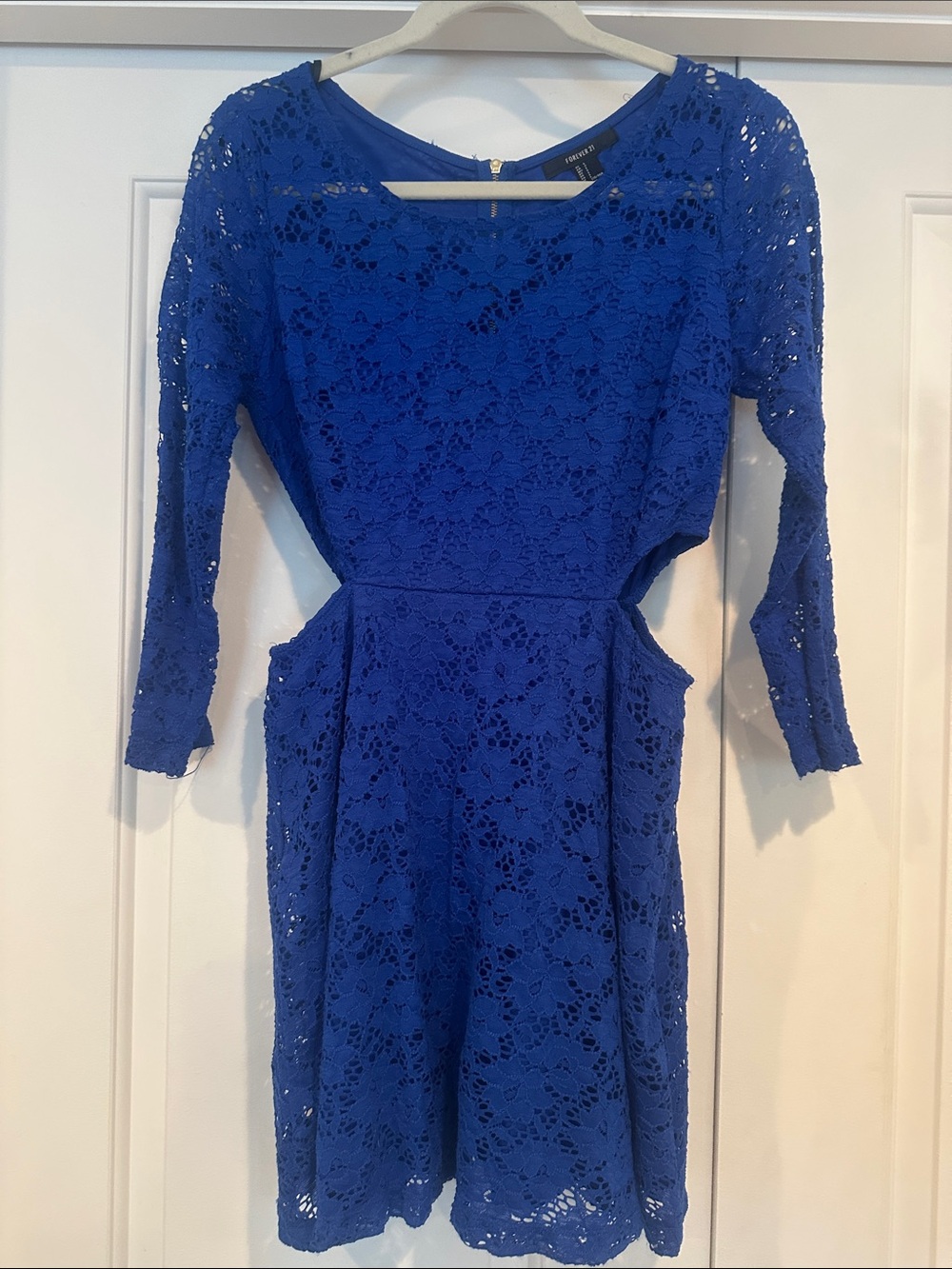 Forever 21 Royal Blue Lace Long Sleeve Cutout Dress